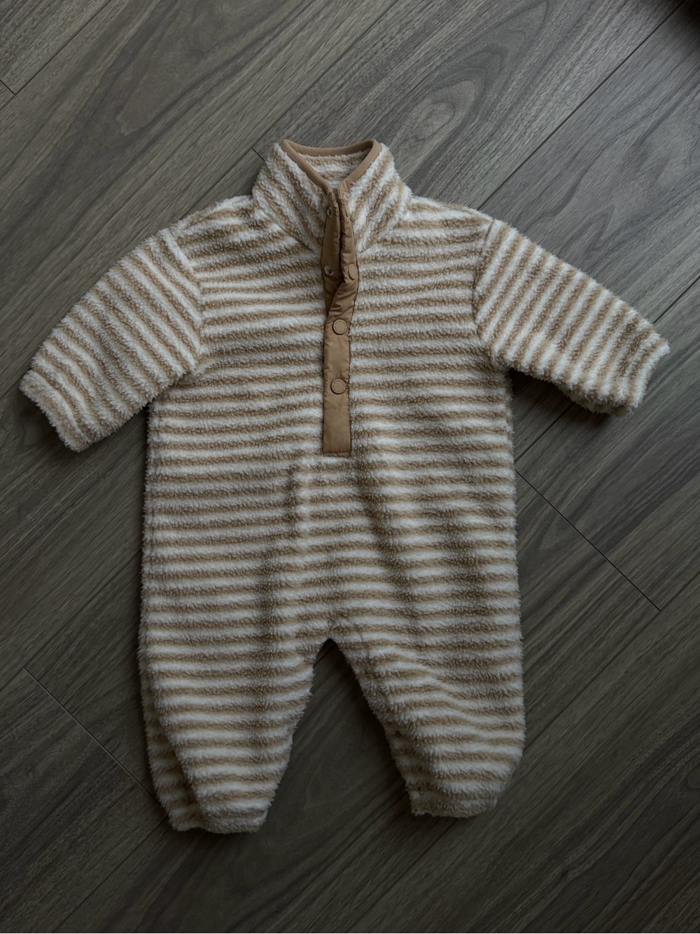 Rylee + Cru Cream and Tan Striped Fleece Footie